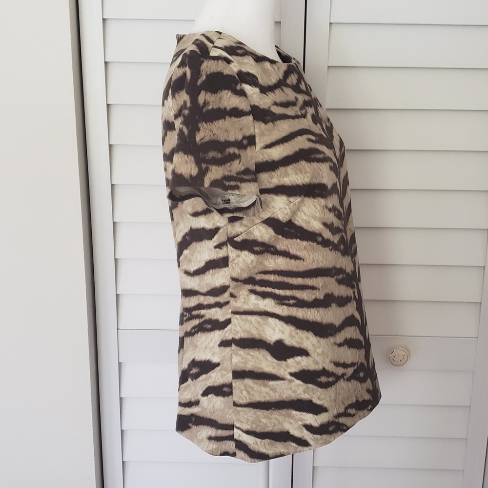 Michael Kors Women's Brown Tan Tiger Print Bluse Short Sleeves Size M - Picture 5 of 13
